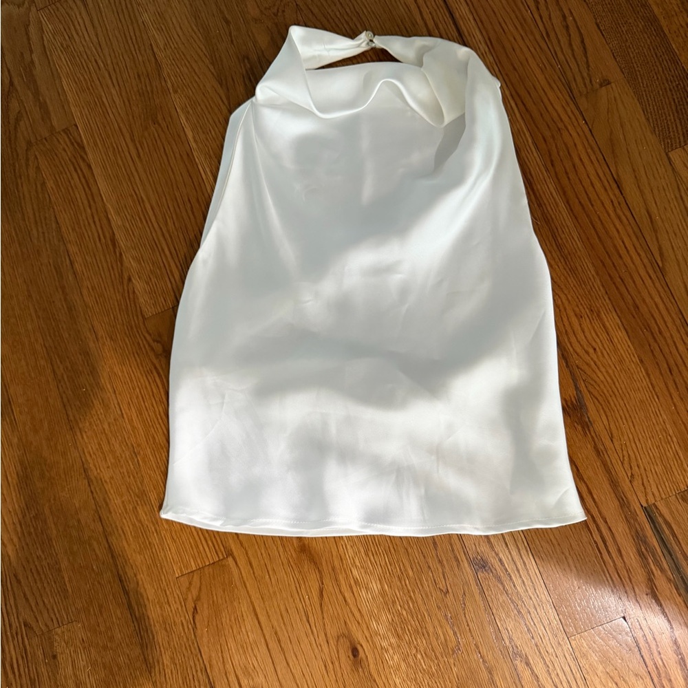 Ivory Satin Halter Cowl Neck Top